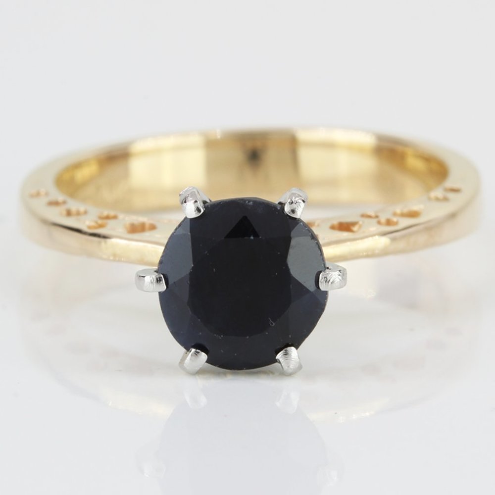 Vintage 14k Yellow Gold Solitaire Sapphire Punched Wedding Engagement Ring